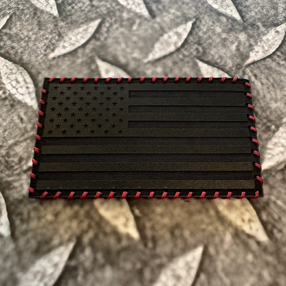 Hand Stitched Leather American Flag Patch - Black/Red Stitching