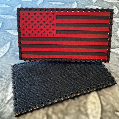 Hand Stitched Leather American Flag Patch - Red/Black Stitching